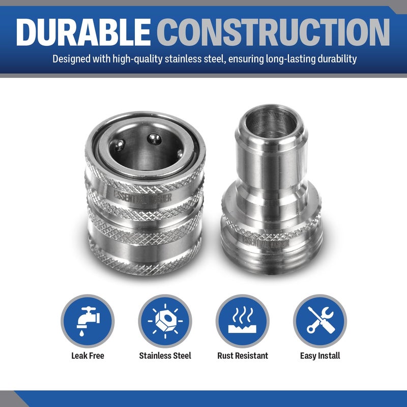 Essential Washer Â¾â€ Stainless Steel Garden Hose Quick Connect Fittings | Plug & Coupler Set of 1 - Image 2